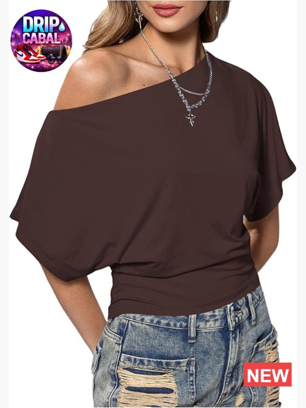 Off The Shoulder Crop Top Asymmetrical Y2K Going Out Top Dolman Short Sleeve